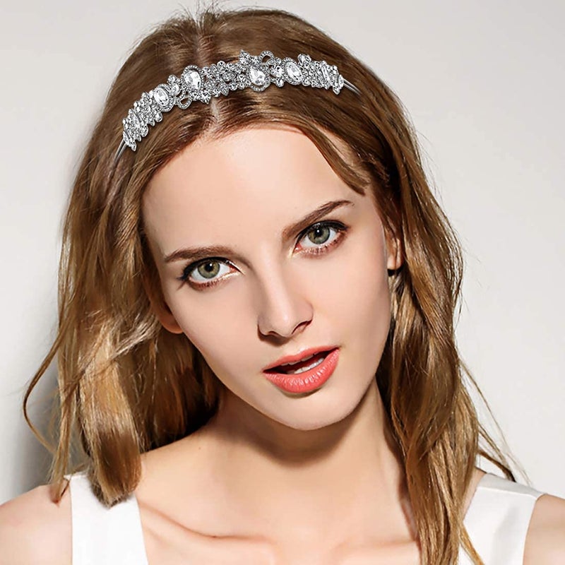 EVER FAITH Austrian Crystal Flower Vine Tear Drop Wedding Head Band Bridal Headpiece Hair Accessories for Brides Bridesmaid Clear Silver-Tone - Image 2